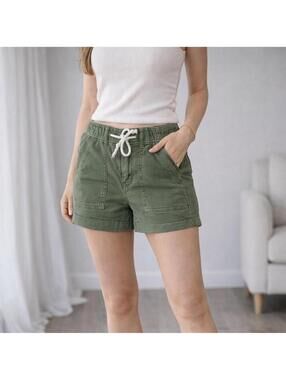 American Eagle Green Cargo Utility Shorts Women Size 4 Drawstring Y2K Gorpcore